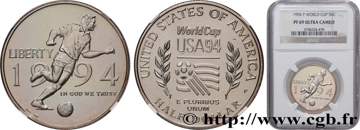 ÉTATS-UNIS D AMÉRIQUE 1/2 Dollar Proof Coupe du Monde de Football USA 94 1994 Philadelphie - P FDC69 NGC