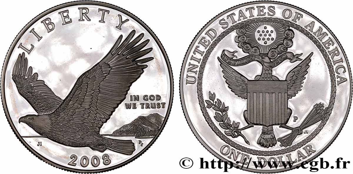 UNITED STATES OF AMERICA 1 Dollar Proof Bald Eagle  2008 Philadelphie MS 