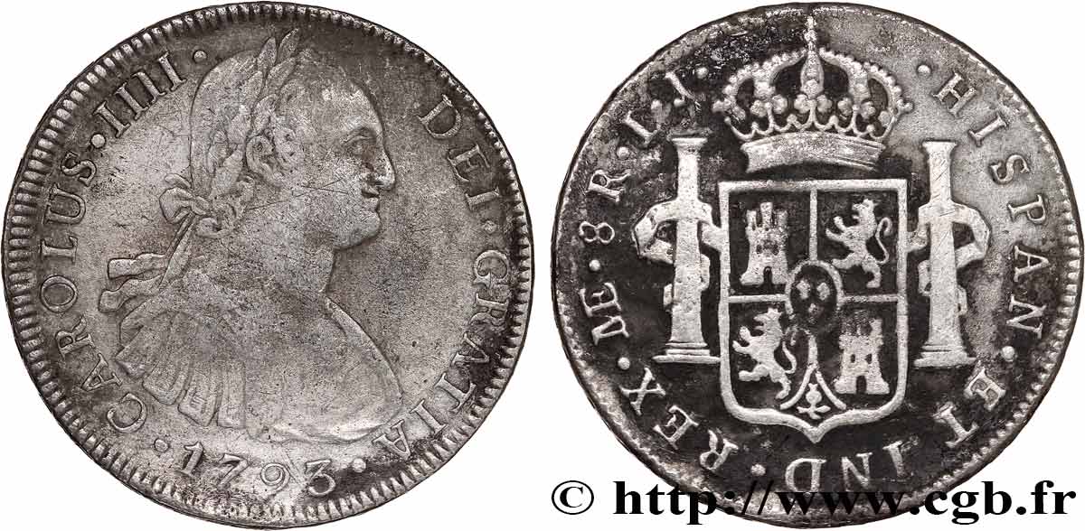 MEXIQUE - CHARLES IV 8 Reales  1793 Lima TB+ 