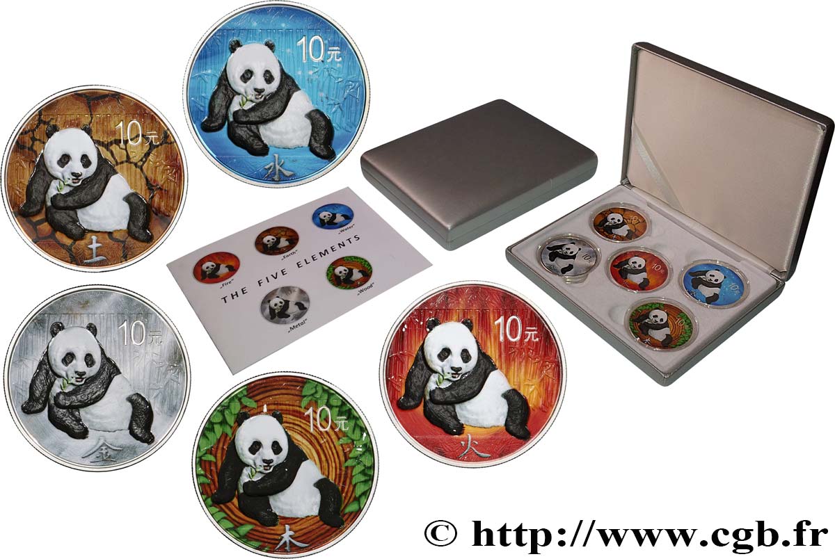 CHINE Lot de 5 x 10 Yuan Proof Panda - Cinq éléments 2015  FDC 