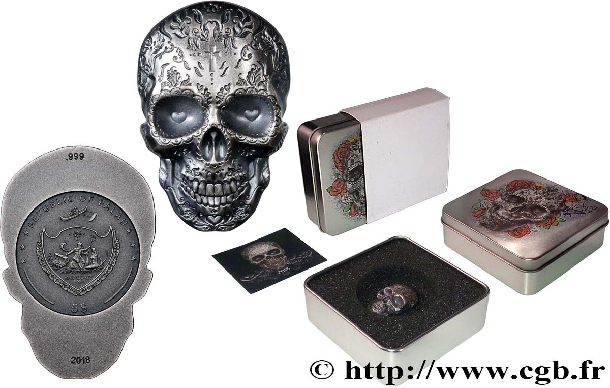 PALAU 5 Dollars La Catrina Skull 2018  FDC 