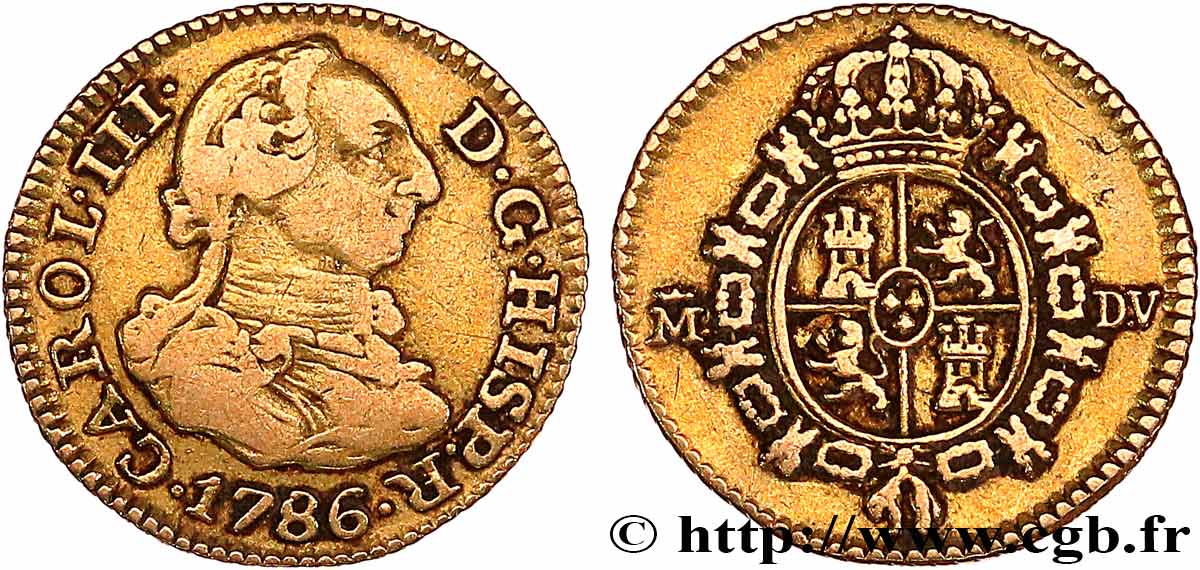 ESPAGNE - ROYAUME D&nbsp;ESPAGNE - CHARLES III 1/2 Escudo  1786 Madrid TTB 
