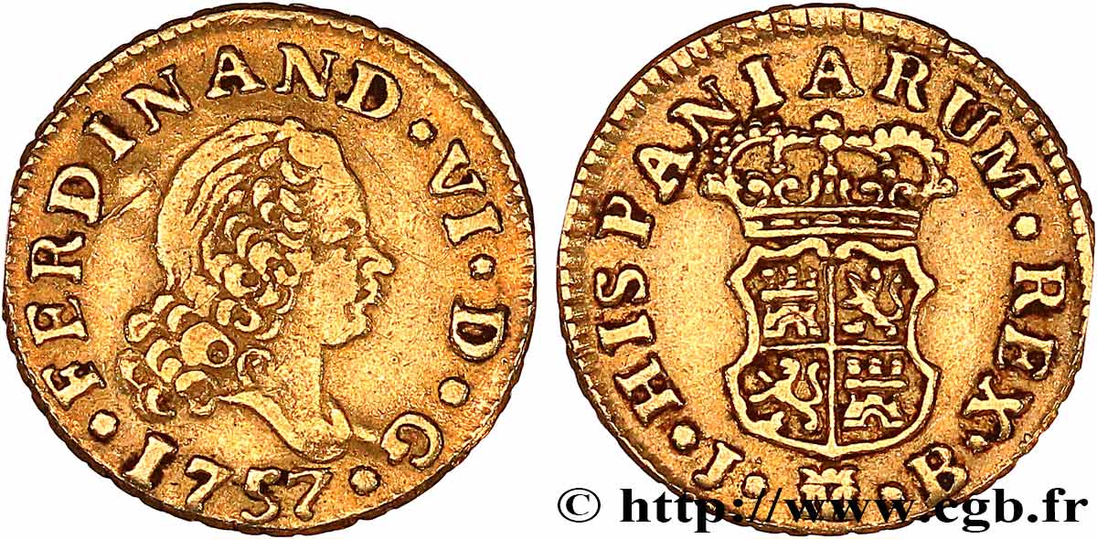 ESPAÑA- FERNANDO VI 1/2 Escudo  1757 Madrid MBC 