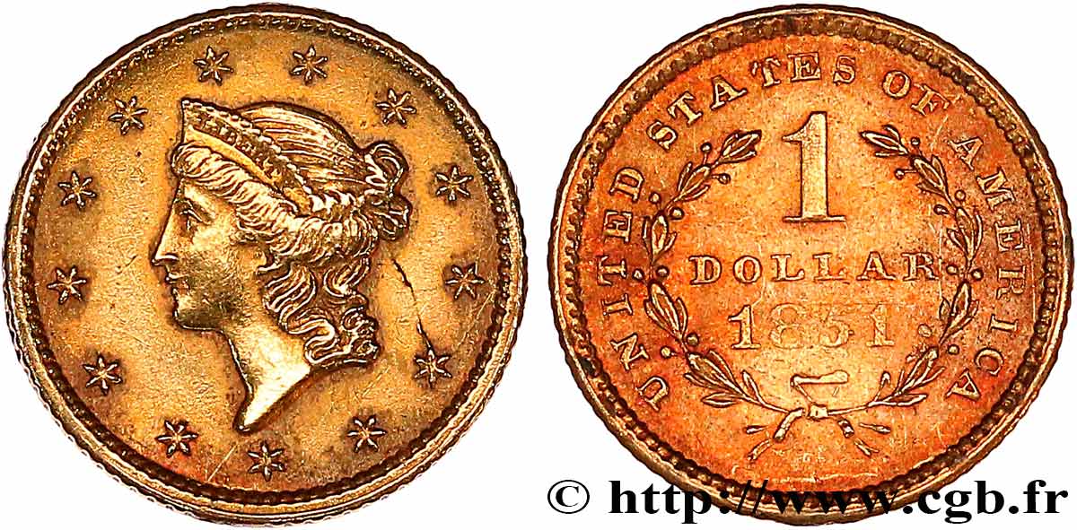 UNITED STATES OF AMERICA 1 Dollar  Liberty head , 1er type 1851 Philadelphie MBC 