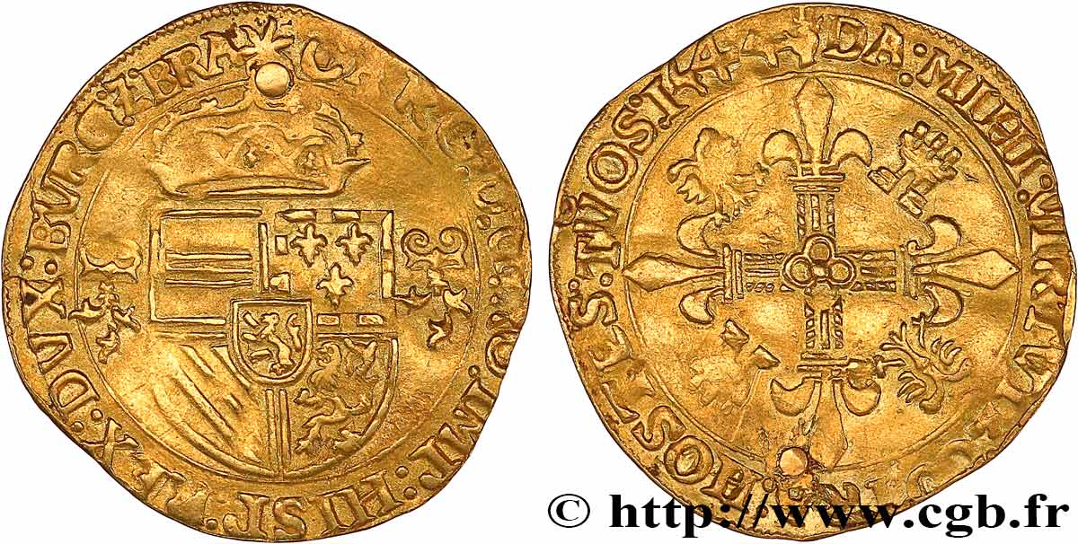 SPANISH NETHERLANDS - DUCHY OF BRABANT - CHARLES V  Couronne d’or au soleil 1544 Anvers AU 