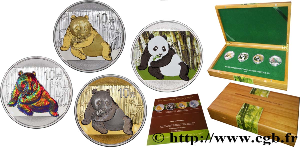 CHINE Lot de 4 x 10 Yuan Proof Panda - Prestige Set 2015  FDC 