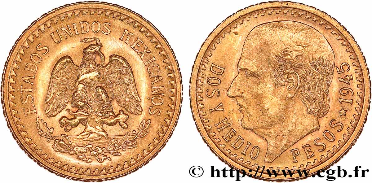 MÉXICO 2 1/2 Pesos Miguel Hidalgo 1945 Mexico SC 