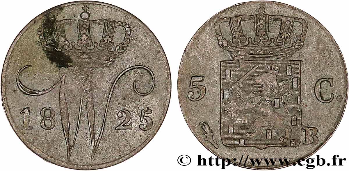 NETHERLANDS 5 Cents monogramme de William I 1825 Bruxelles XF 