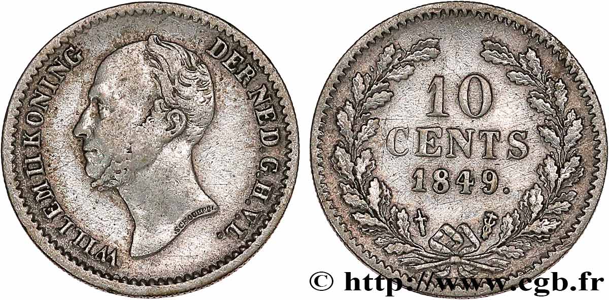 PAESI BASSI 10 Cents Guillaume II 1849 Utrecht BB 