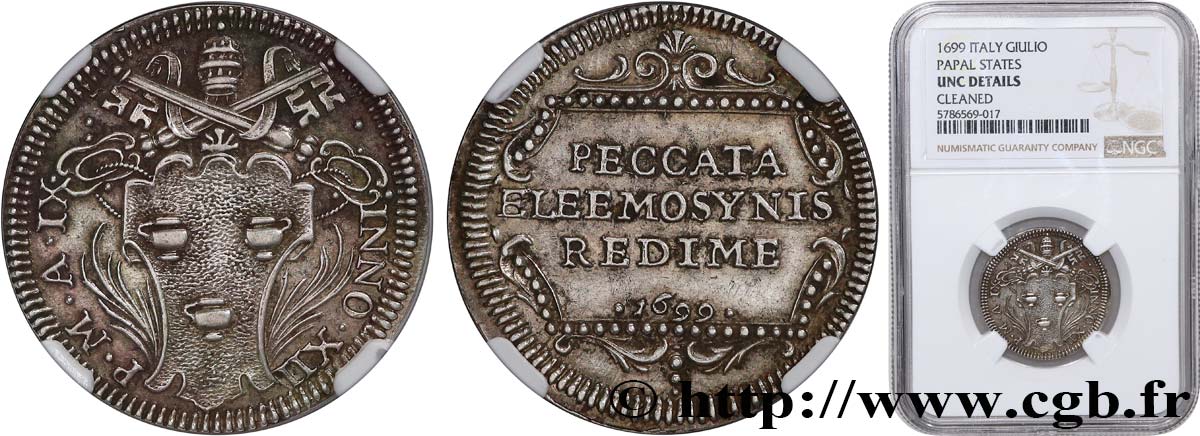 ITALIA - ESTADOS PONTIFICOS - INOCENCIO XII (Antonio Pignatelli) 1 Giulio  1699 Rome SC NGC