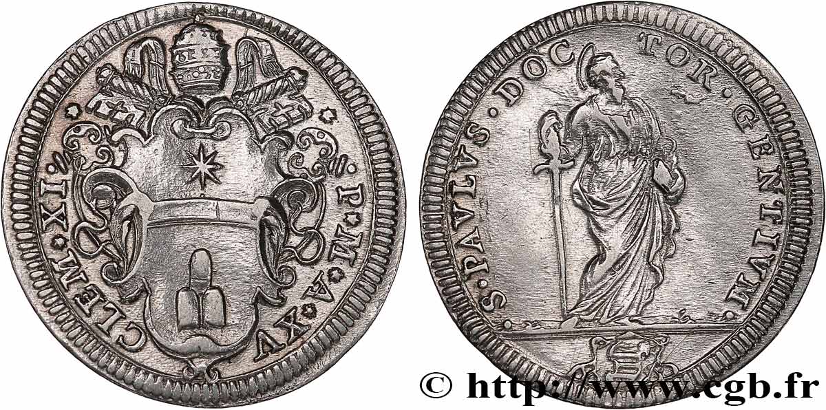 ETATS DU PAPE - CLEMENT XI. Gianfrancesco Albani Giulio an XV 1714 Rome MBC 