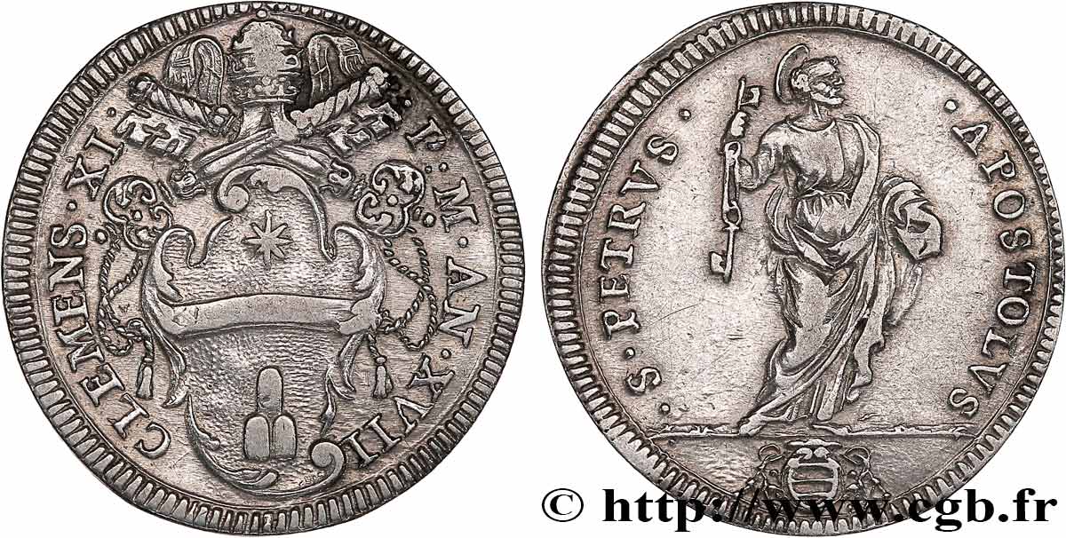 ETATS DU PAPE - CLEMENT XI. Gianfrancesco Albani Giulio an XVII 1716 Rome TTB 