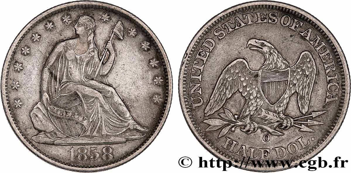 ÉTATS-UNIS D AMÉRIQUE 1/2 Dollar type Liberté assise 1858 Nouvelle-Orléans TTB/TTB+ 