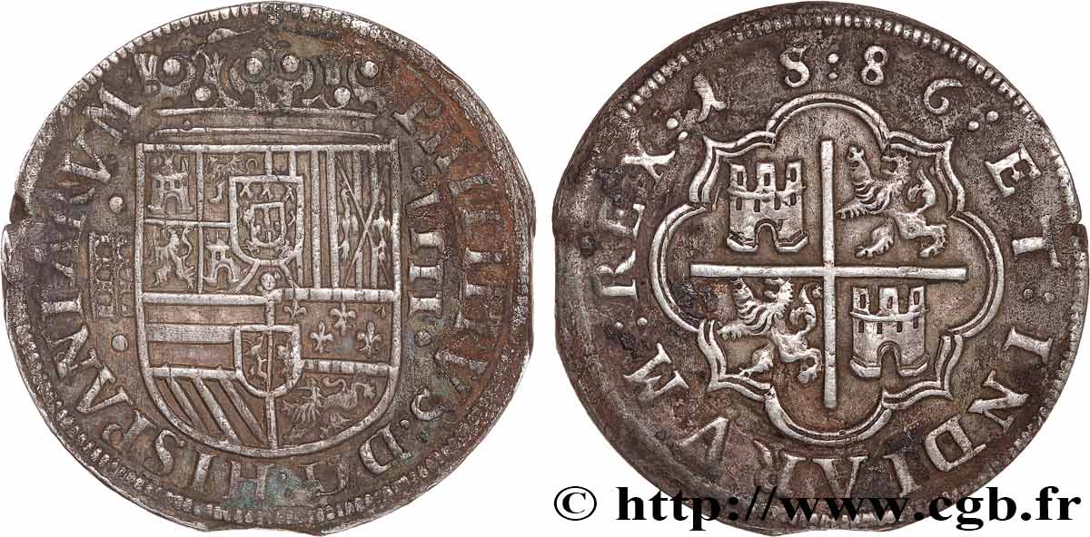 ESPAGNE - ROYAUME D ESPAGNE - PHILIPPE II DE HABSBOURG 8 Reales 1586 Ségovie TTB 