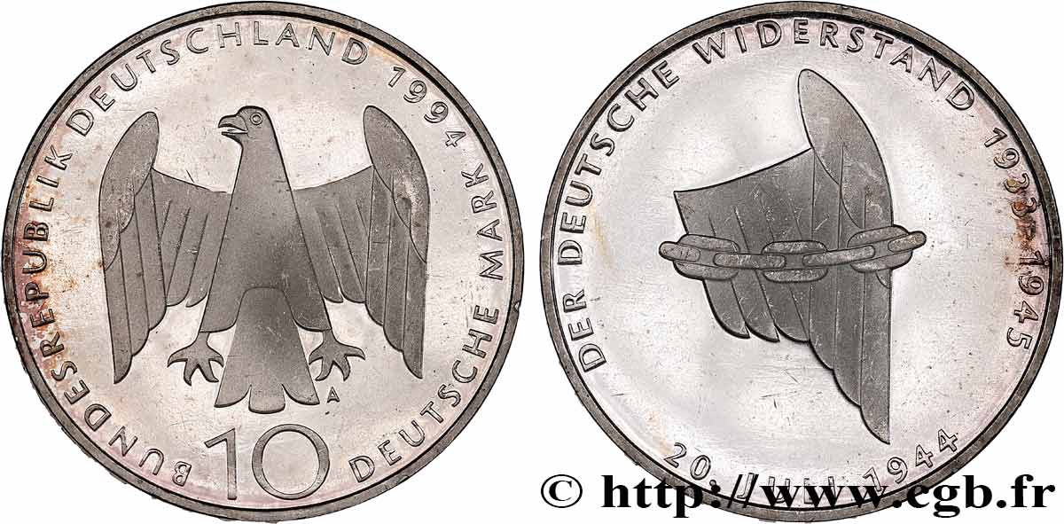 DEUTSCHLAND 10 Mark Proof La Résistance Allemande 1994 Berlin fST 