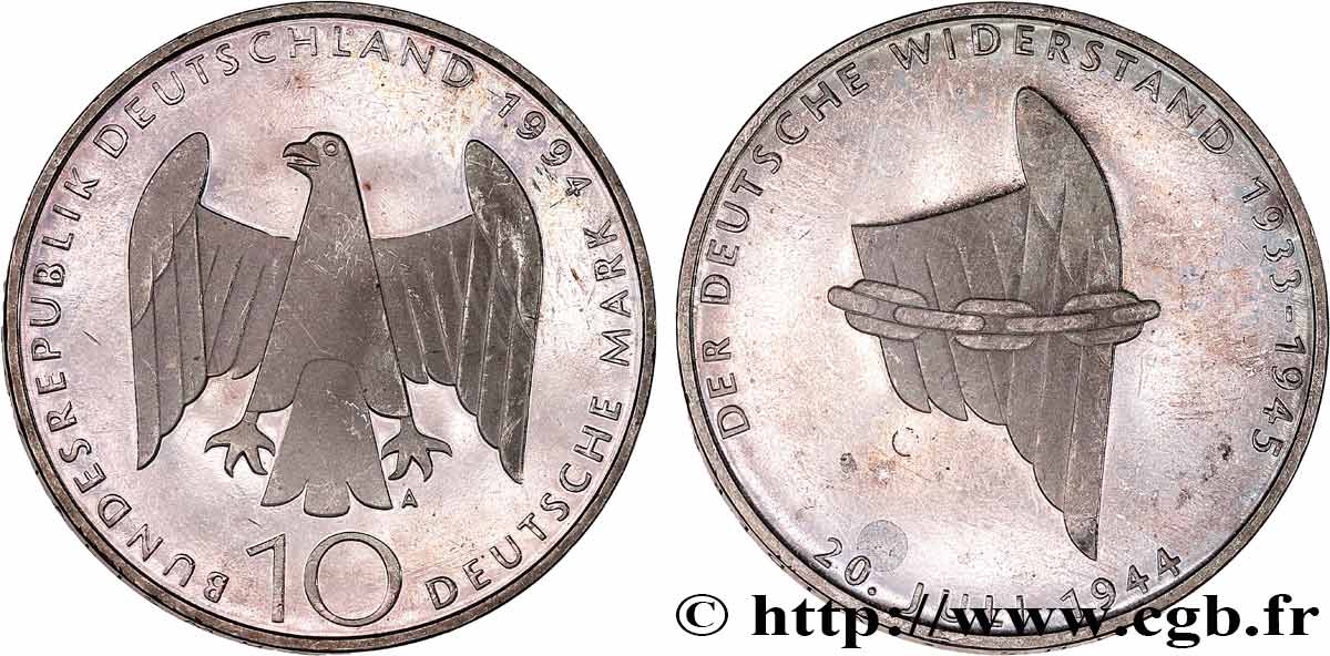 DEUTSCHLAND 10 Mark Proof La Résistance Allemande 1994 Berlin VZ 