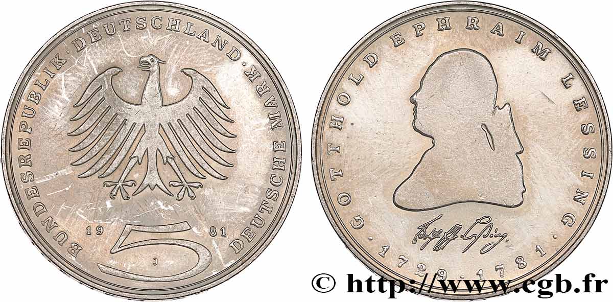 GERMANY 5 Mark aigle Gotthold Ephraim Lessing 1981 Hambourg - J AU 