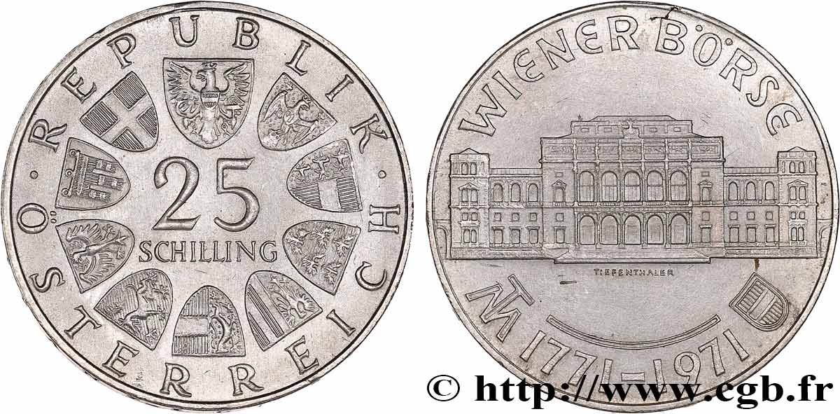 AUTRICHE 25 Schilling 200e anniversaire de la Bourse de Vienne 1971  SUP 