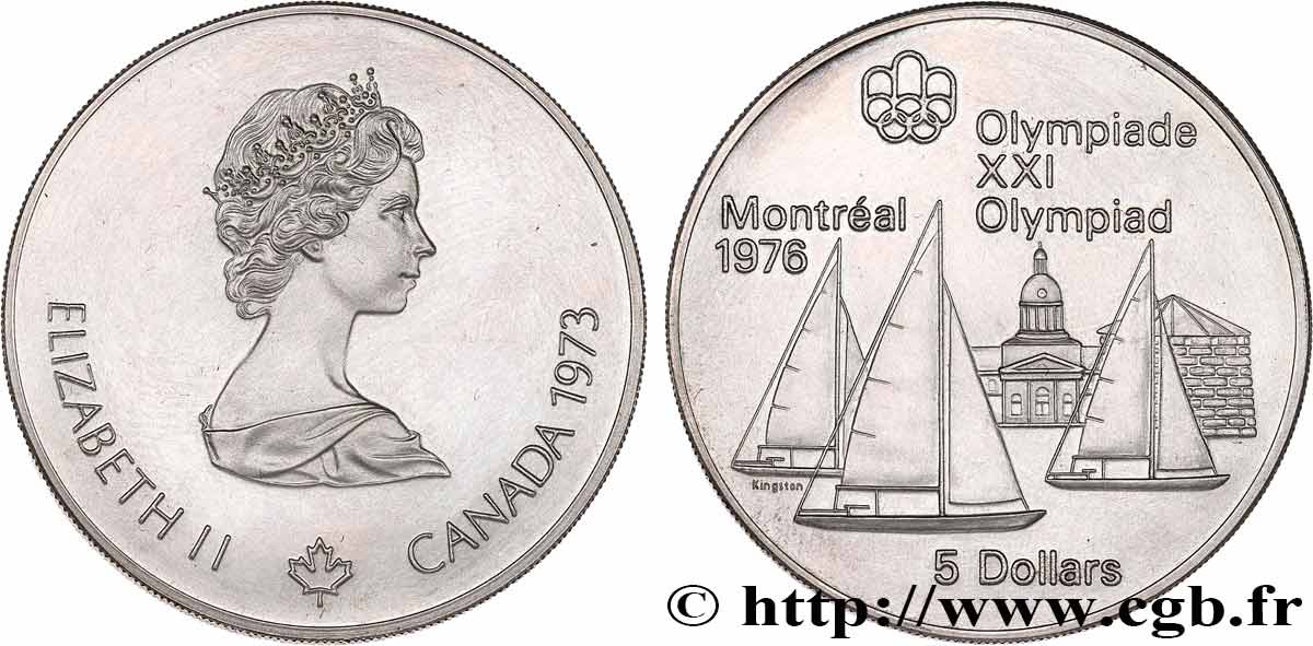 KANADA 5 Dollars JO Montréal 1976 voiliers 1973  fST 