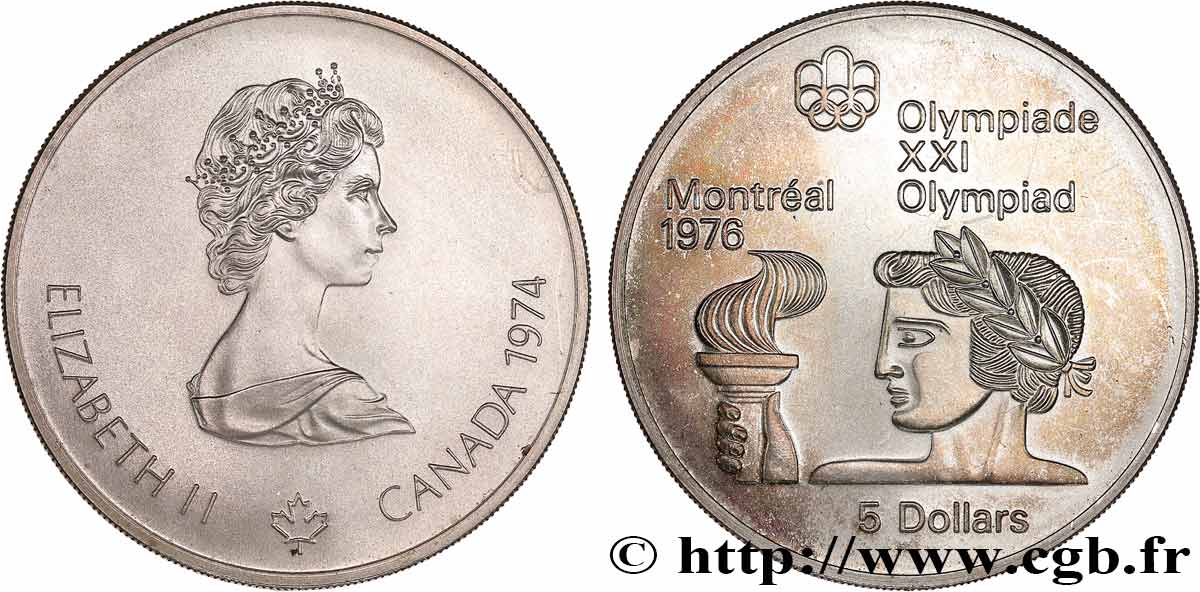 CANADA 5 Dollars JO Montréal 1976 torche olympique 1974  SPL 