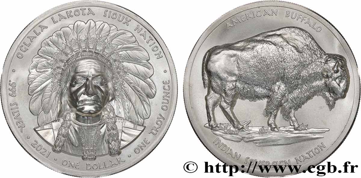 UNITED STATES OF AMERICA 1 Dollar Oglala Lakota Sioux Nation 2021  MS 