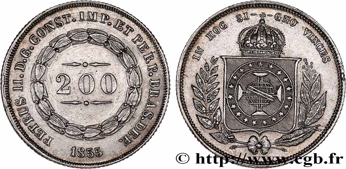 BRÉSIL - EMPIRE DU BRÉSIL - PIERRE II 200 Reis  1855  TTB+ 