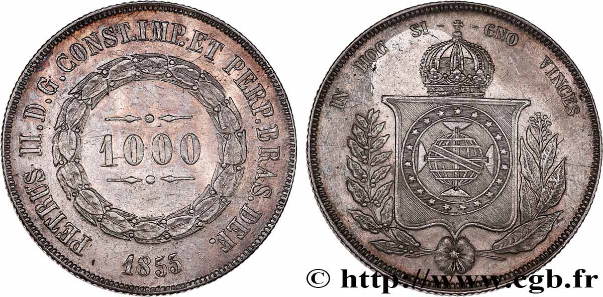 BRÉSIL - EMPIRE DU BRÉSIL - PIERRE II 1000 Reis  1855  q.SPL 
