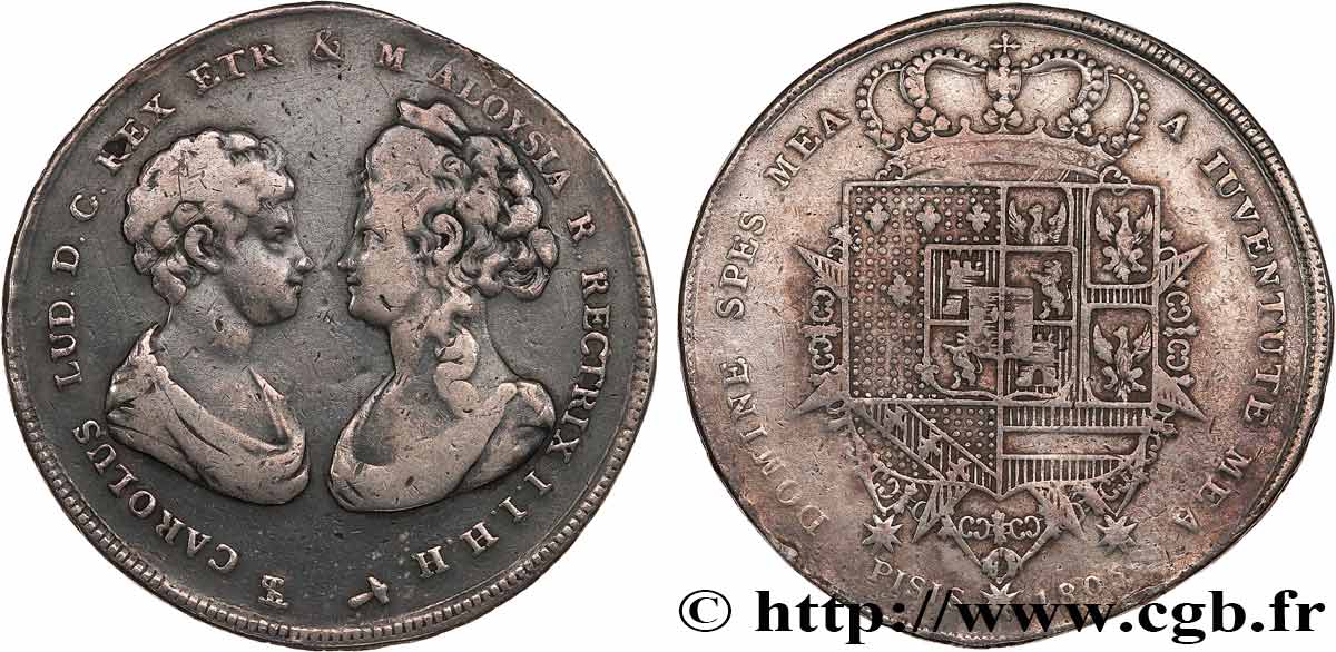 ITALY - KINGDOM OF ETRURIA - CHARLES-LOUIS and MARIE-LOUISE 10 Paoli ou Francescone  1806 Florence VF 