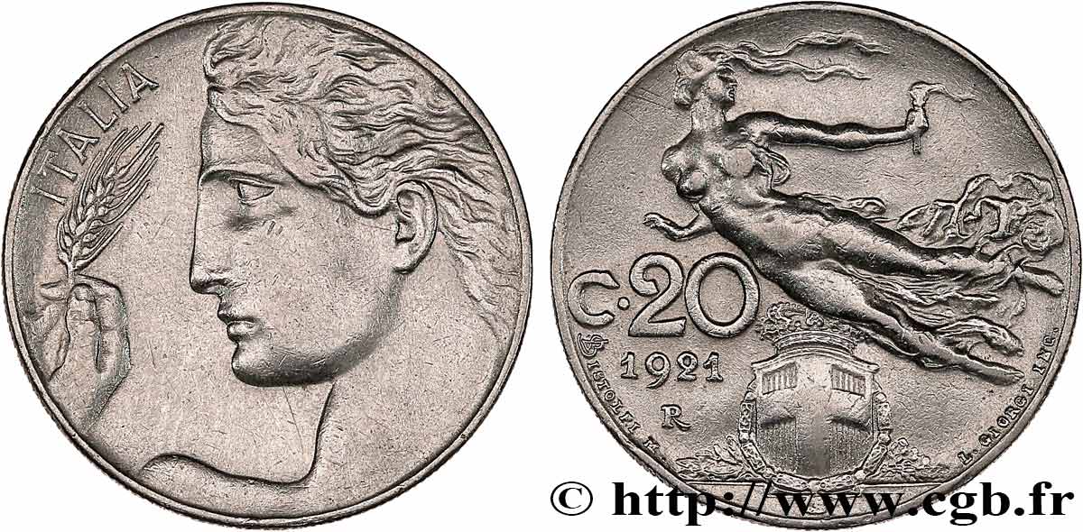 ITALIE 20 Centesimi allégorie de la Liberté 1921 Rome TTB 