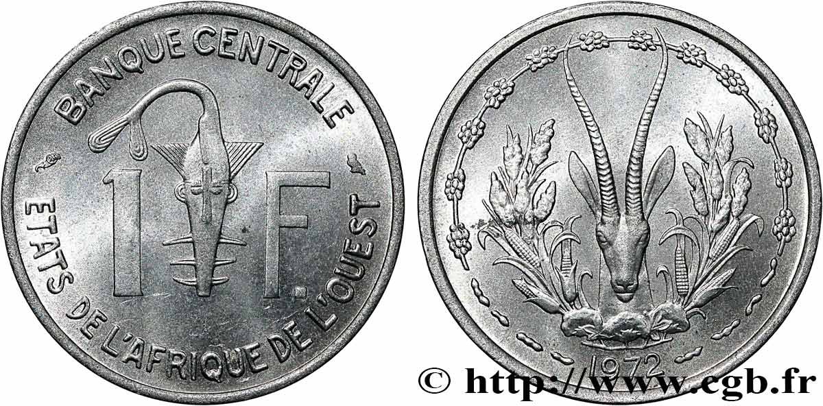 ÉTATS DE L AFRIQUE DE L OUEST (BCEAO) 1 Franc BCEAO 1972 Paris SPL 