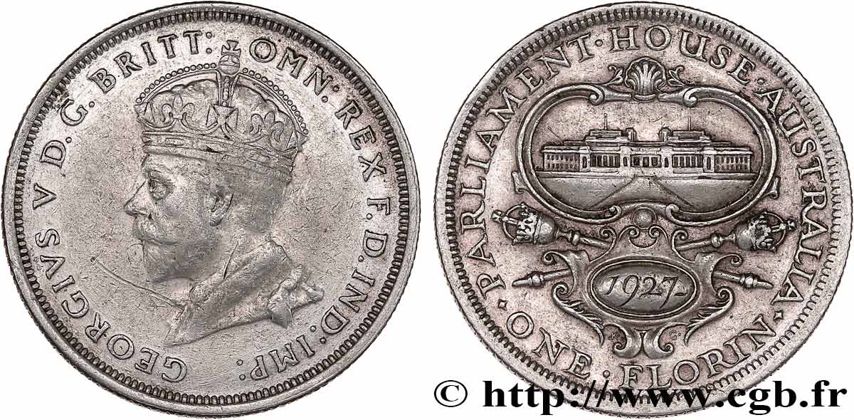 AUSTRALIA 1 Florin Georges V - inauguration du Parlement 1927 Melbourne XF 
