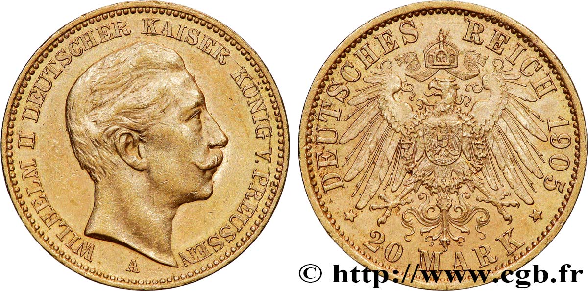 OR D INVESTISSEMENT 20 Mark Guillaume II 1905 Berlin TTB 