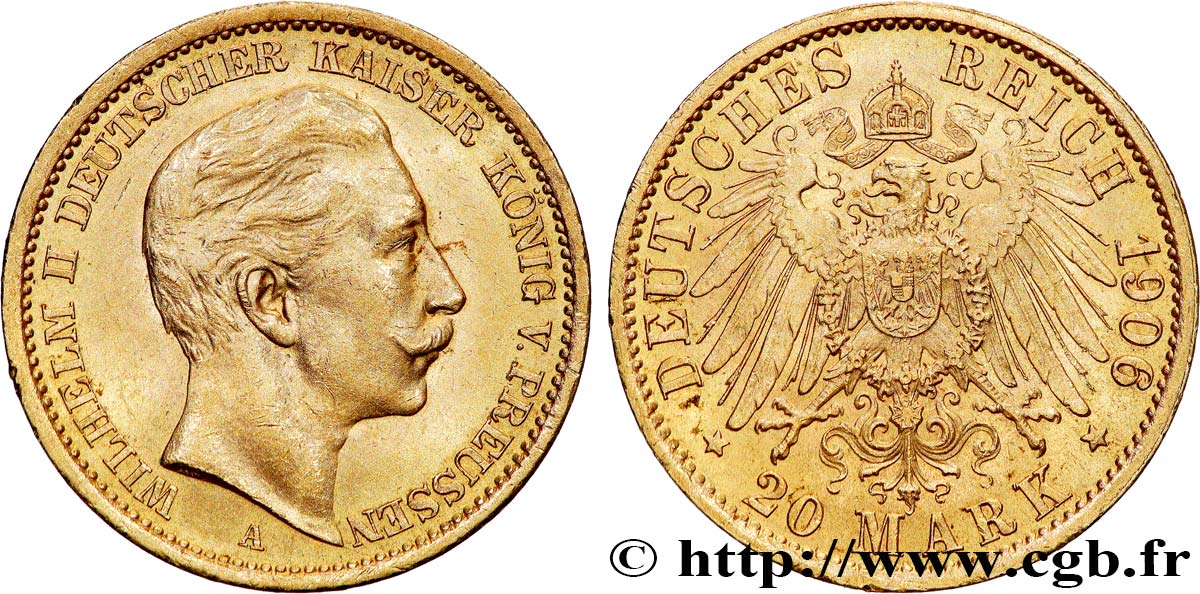 INVESTMENT GOLD 20 Mark Guillaume II 1906 Berlin MBC+ 