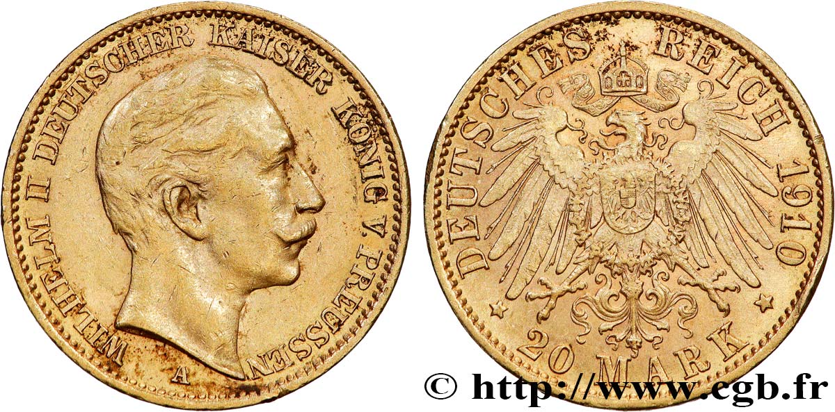 OR D INVESTISSEMENT 20 Mark Guillaume II 1910 Berlin TTB 