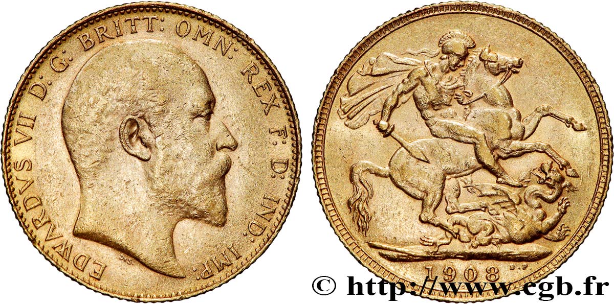 INVESTMENT GOLD 1 Souverain Edouard VII 1908 Londres VF 