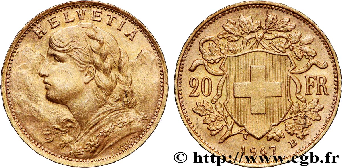 ORO, PALLADIO E PLATINO: INVESTIMENTI 20 Francs or  Vreneli  1947 Berne SPL 