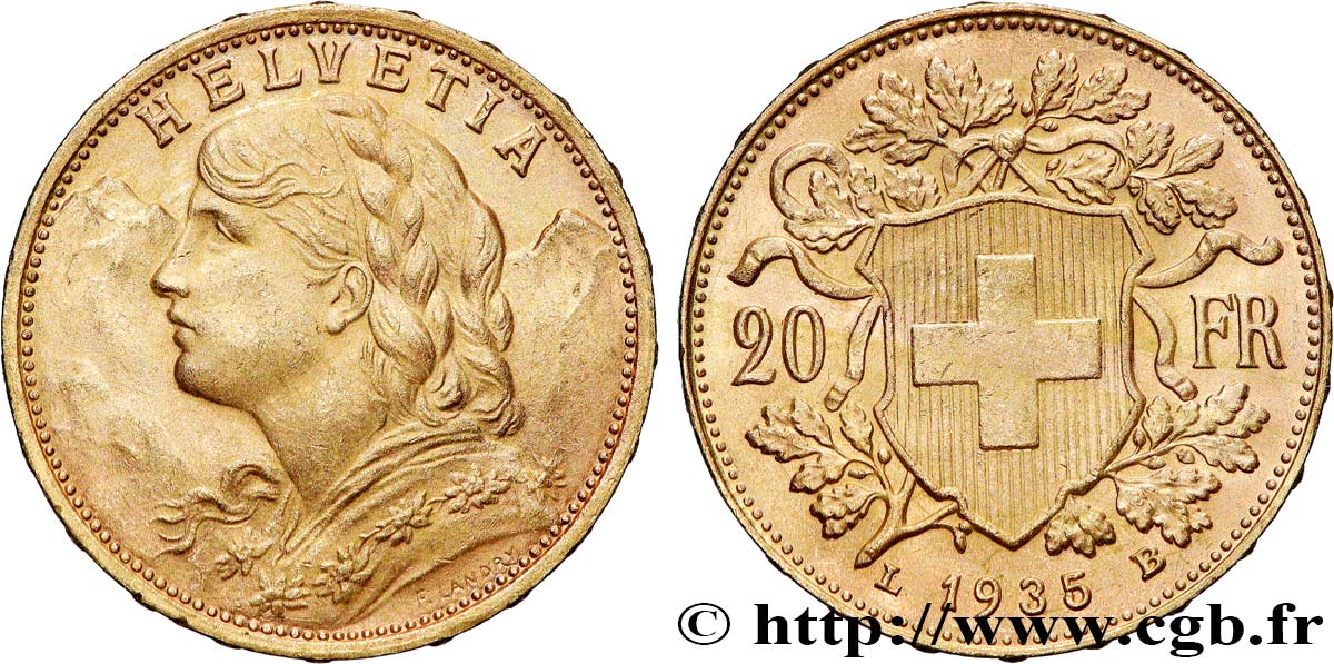 ORO, PALLADIO E PLATINO: INVESTIMENTI 20 Francs &nbsp;Vreneli&nbsp;  1935 Berne SPL 