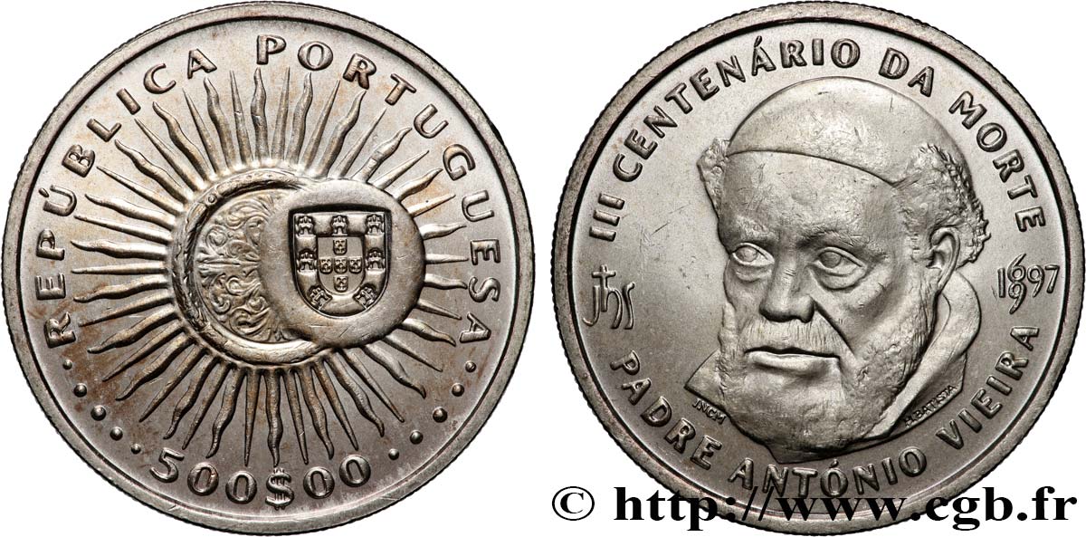 PORTUGAL 500 Escudos tricentenaire de la mort du Père Antonio Vieira 1997  SUP 
