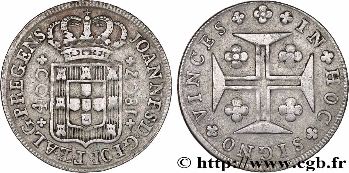 PORTUGAL - ROYAUME DU PORTUGAL - JEAN VI LE CLÉMENT 400 Réis  1807 Lisbonne TTB 