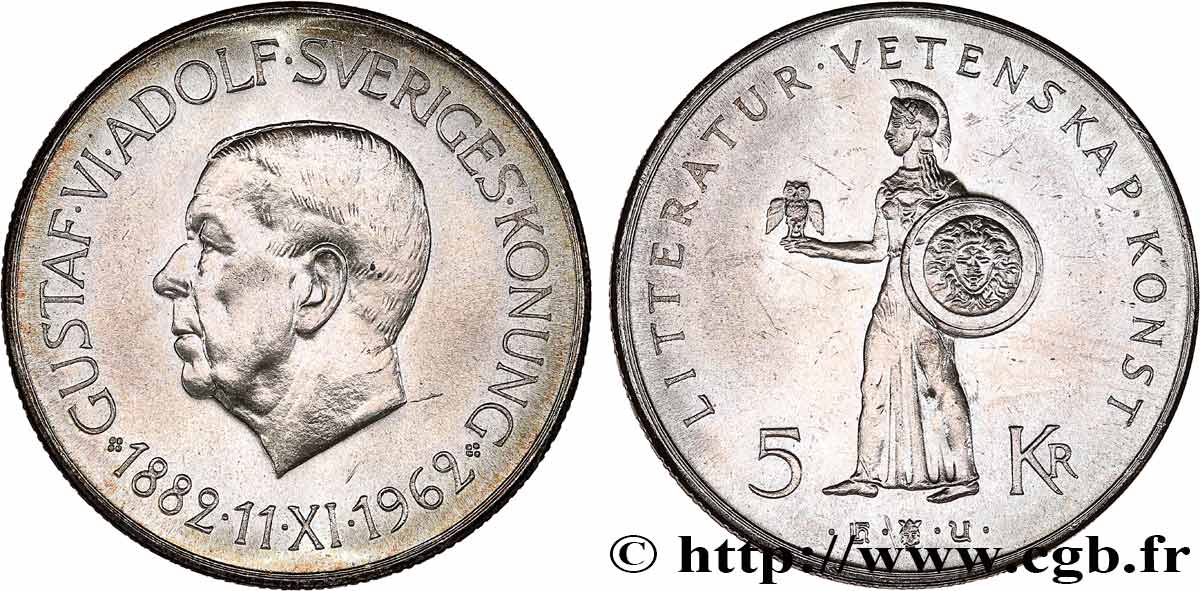 SVEZIA 5 Kronor 80e anniversaire de Gustave VI Adolf 1962  MS 