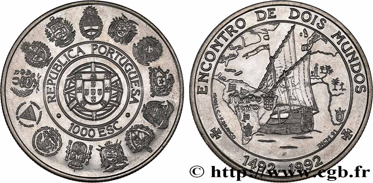 PORTUGAL 1000 Escudos Rencontre des deux mondes 1992  EBC 