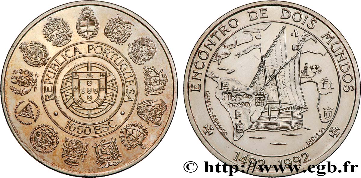 PORTUGAL 1000 Escudos Rencontre des deux mondes 1992  EBC 