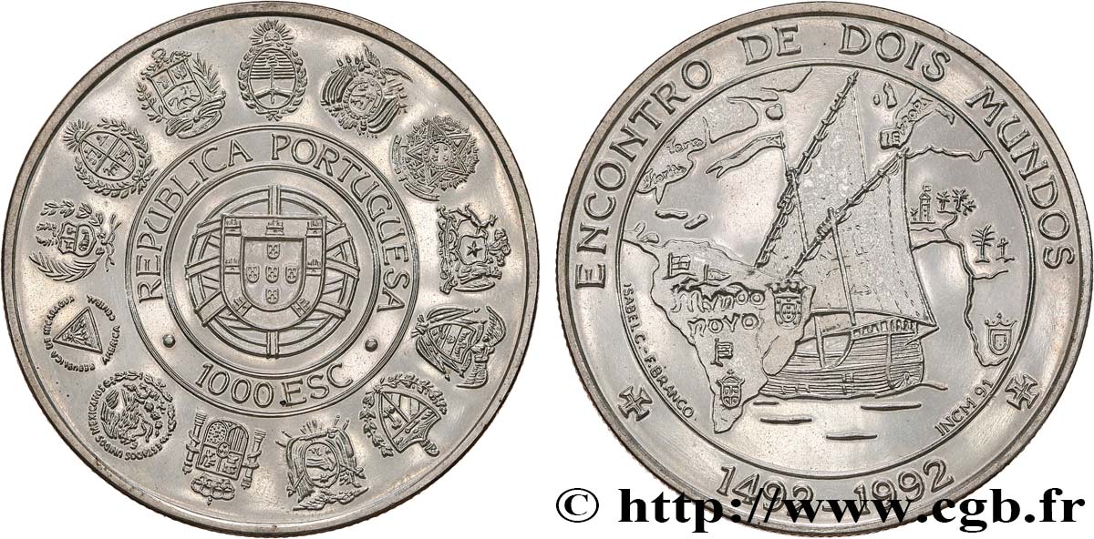 PORTUGAL 1000 Escudos Rencontre des deux mondes 1992  EBC 