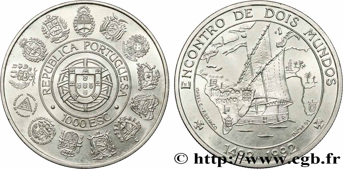 PORTUGAL 1000 Escudos Rencontre des deux mondes 1992  SPL 