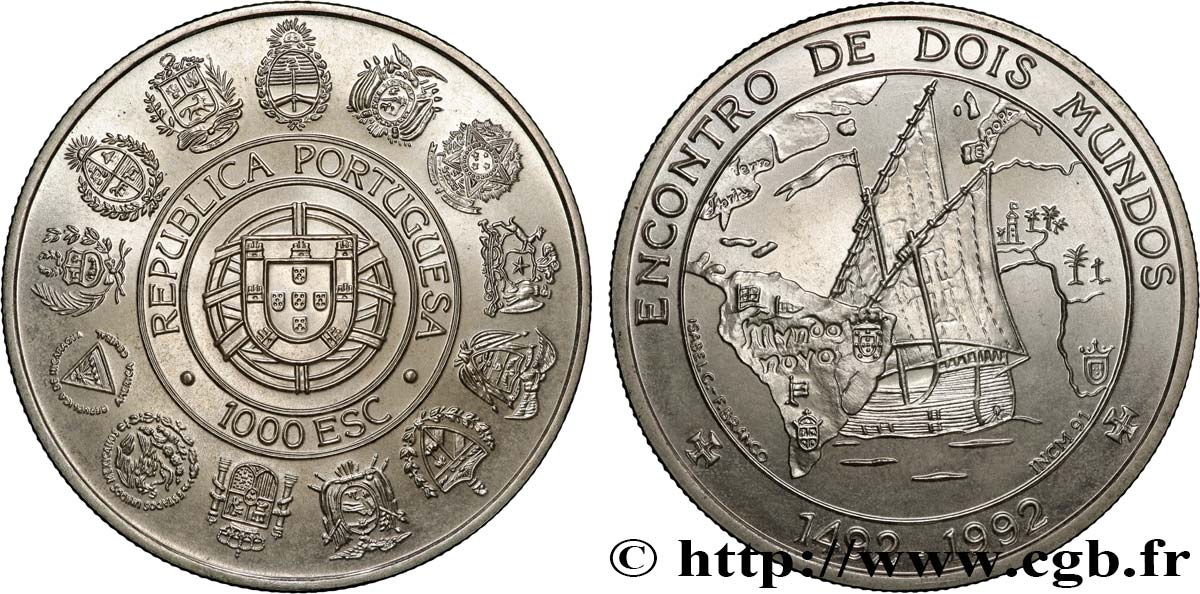 PORTUGAL 1000 Escudos Rencontre des deux mondes 1992  SPL 