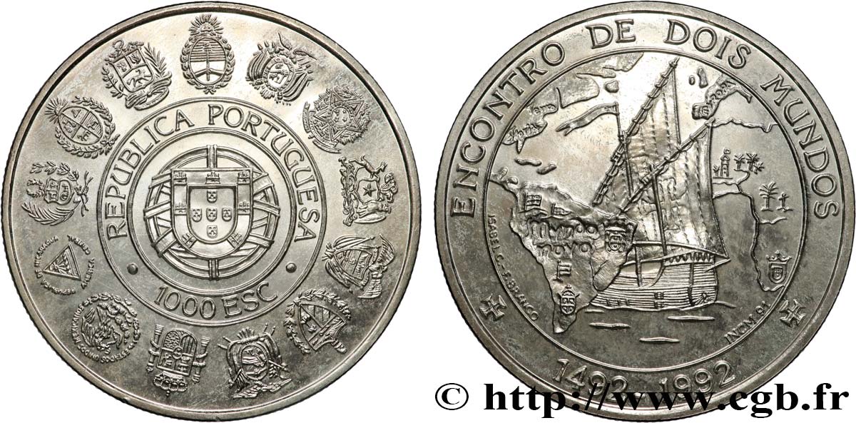 PORTUGAL 1000 Escudos Rencontre des deux mondes 1992  SPL 