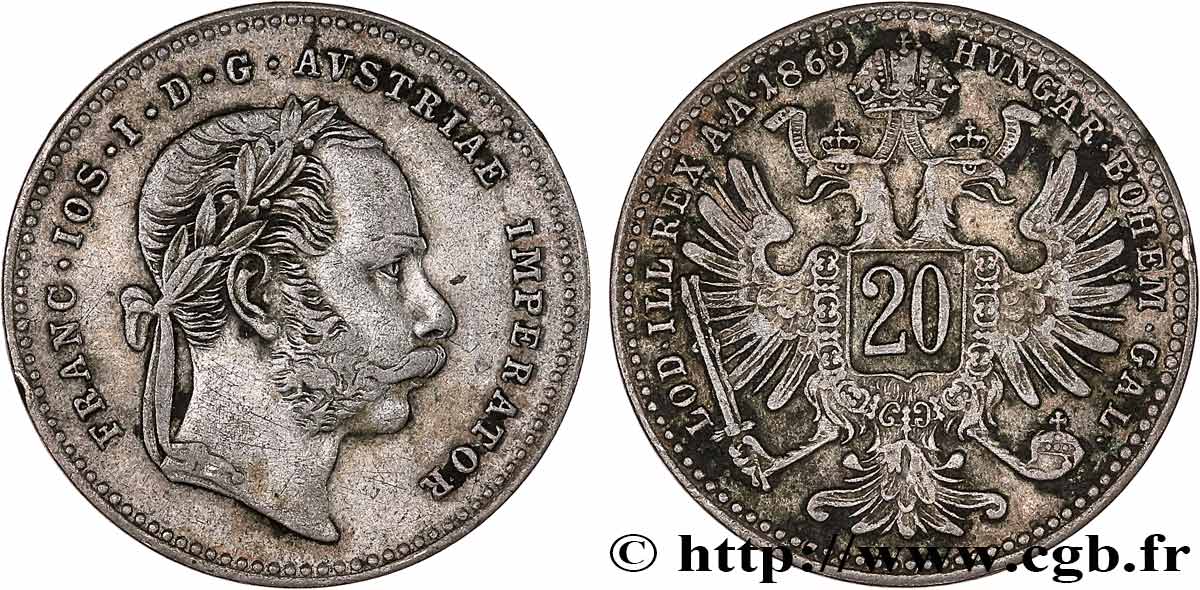 AUSTRIA 20 Kreuzer François-Joseph Ier 1869 Vienne XF 
