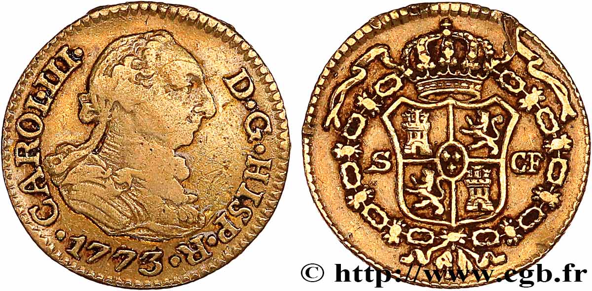 ESPAÑA 1/2 Escudo Charles III 1773 Séville BC+/MBC 