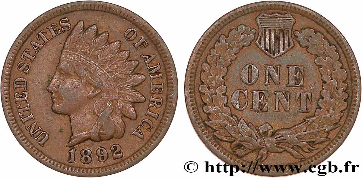 ÉTATS-UNIS D AMÉRIQUE 1 Cent tête d’indien, 3e type 1892 Philadelphie TTB 