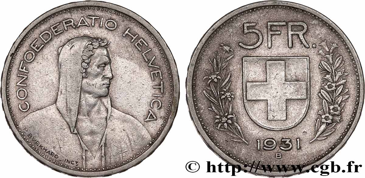 SUISSE 5 Francs Berger des alpes 1931 Berne TTB 